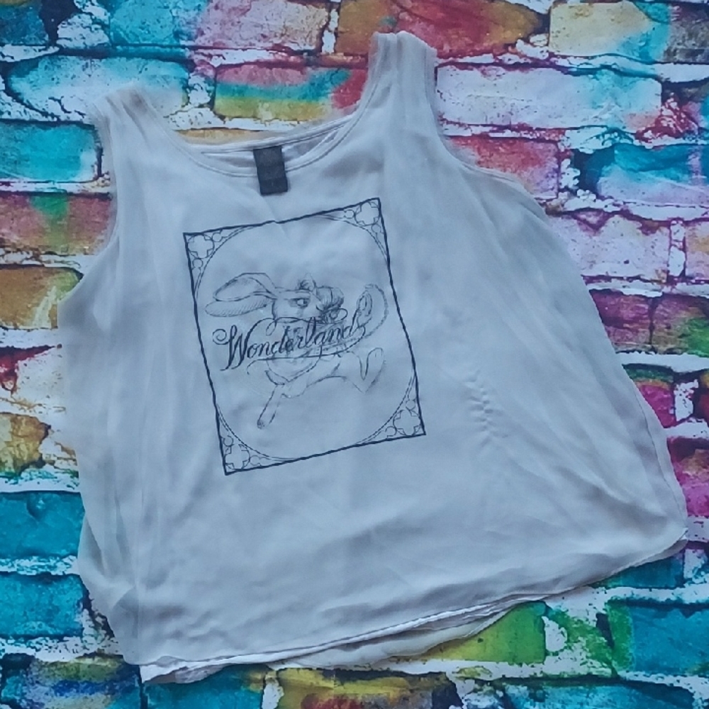Disney White 'Wonderland' Graphic Tank Top